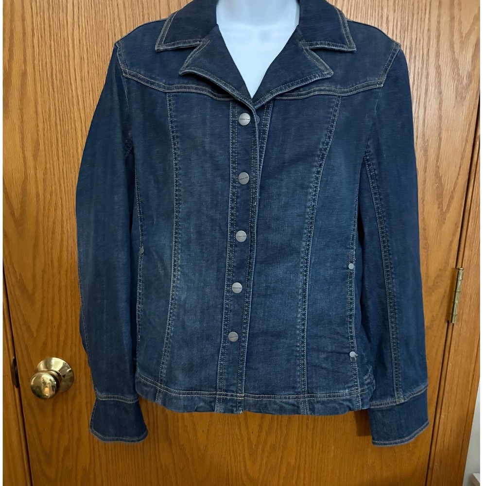 Coldwater Creek Womens Blue Denim Jacket Dark Wash Button Front Size 12